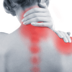 Woman in Pain holding her neck.